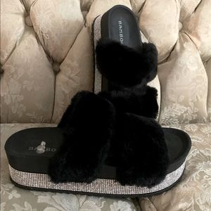 Fuzzy bling slippers